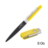 Набор ручка + флеш-карта 8 Гб в футляре, черный/желтый, покрытие soft touch #, черный, металл/soft touch