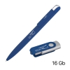 Набор ручка + флеш-карта 16 Гб в футляре, покрытие soft touch, синий, металл/soft touch