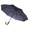 Складной зонт Palermo, темно-синий, синий, купол - эпонж, 190t; ручка - натуральная кожа; спицы - стеклопластик