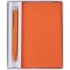 Набор Flat Mini, оранжевый, оранжевый, пластик, покрытие софт-тач; ручка - металл, ежедневник - искусственная кожа