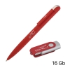Набор ручка + флеш-карта 16 Гб в футляре, покрытие soft touch, красный, металл/soft touch
