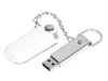 USB 2.0- флешка на 16 Гб в массивном корпусе с кожаным чехлом, белый, серебристый, кожа