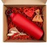 Коробка Grande, крафт с красным наполнением, красный, картон, лен, растительные волокна