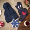 Подарочный набор HUG: варежки, шапка, украшение новогоднее, синий, синий, несколько материалов