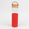 Бутылка стеклянная с силиконовой манжетой и бамбуковой крышкой  Glass, красная, красный