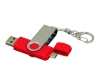 USB 2.0- флешка на 16 Гб с поворотным механизмом и дополнительным разъемом Micro USB, красный, серебристый, пластик, металл