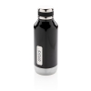 Герметичная вакуумная бутылка с шильдиком, черный, нержавеющая сталь; силикон