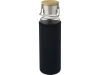 Стеклянная бутылка «Thor» с неопреновым чехлом, черный, пластик, бамбук, стекло