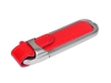 USB 2.0- флешка на 16 Гб с массивным классическим корпусом, красный, серебристый, кожа