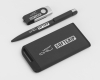 Набор ручка + флеш-карта 16Гб + зарядное устройство 4000 mAh в футляре, softgrip, черный, металл/soft grip