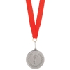 Медаль наградная на ленте "Серебро"; 48 см., D=5см.; текстиль, металл; лазерная гравировка, шелкогра, красный, серебристый, текстиль, металл
