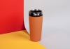 Термостакан "Европа" 500 мл, покрытие soft touch, оранжевый, пластик/soft touch/нержавеющая сталь