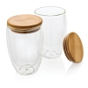 Набор стаканов из боросиликатного стекла с двойными стенками и бамбуковой крышкой, 350 мл, стекло; бамбук
