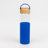 Бутылка стеклянная с силиконовой манжетой и бамбуковой крышкой  Glass, синяя, синий