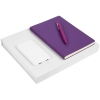 Набор Flex Shall Recharge, фиолетовый, фиолетовый, пластик; коробка - переплетный картон, ежедневник - искусственная кожа; ручка - металл, покрытие софт-тач , покрытие софт-тач ; внешний аккумулятор - покрытие софт-тач