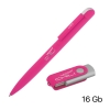 Набор ручка + флеш-карта 16 Гб в футляре, покрытие soft touch, розовый, металл/soft touch