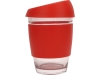 Стеклянный стакан с силиконовой крышкой и манжетой «Monday», красный, прозрачный, стекло, силикон