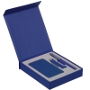 Коробка Latern для аккумулятора 5000 мАч, флешки и ручки, синяя, синий, переплетный картон; покрытие софт-тач