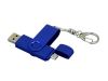 USB 2.0- флешка на 32 Гб с поворотным механизмом и дополнительным разъемом Micro USB, синий, soft touch