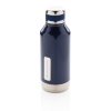 Герметичная вакуумная бутылка с шильдиком, синий, нержавеющая сталь; силикон