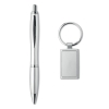 Набор: ручка шариковая и брелок, тускло-серебряный, алюминий