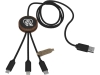 Зарядный кабель 3 в 1 со светящимся логотипом и округлым бамбуковым корпусом, черный, пластик