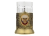 Подстаканник с хрустальным стаканом и ложкой «Российский», желтый, прозрачный, металл