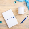 Набор подарочный FINELINE: кружка, блокнот, ручка, коробка, стружка, белый с синим, темно-синий, белый, несколько материалов