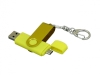 USB 2.0- флешка на 16 Гб с поворотным механизмом и дополнительным разъемом Micro USB, желтый, soft touch