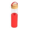 Бутылка стеклянная с силиконовой манжетой и бамбуковой крышкой  Glass, красная, красный