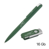 Набор ручка + флеш-карта 16 Гб в футляре, покрытие soft touch, зеленый, металл/soft touch