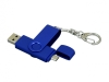 USB 2.0- флешка на 16 Гб с поворотным механизмом и дополнительным разъемом Micro USB, синий, soft touch