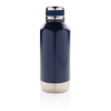 Герметичная вакуумная бутылка с шильдиком, синий, нержавеющая сталь; силикон