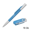 Набор ручка "Clas" + флеш-карта "Vostok" 16 Гб в футляре, покрытие soft touch, голубой, металл/пластик/soft touch