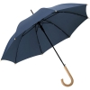 Зонт-трость OkoBrella, темно-синий, синий, купол - эпонж, из переработанного пластика; каркас - стеклопластик, оцинкованная сталь; ручка - дерево